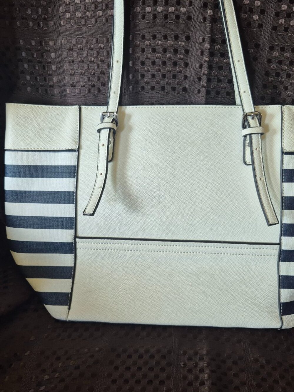White and Navy Striped Handbag